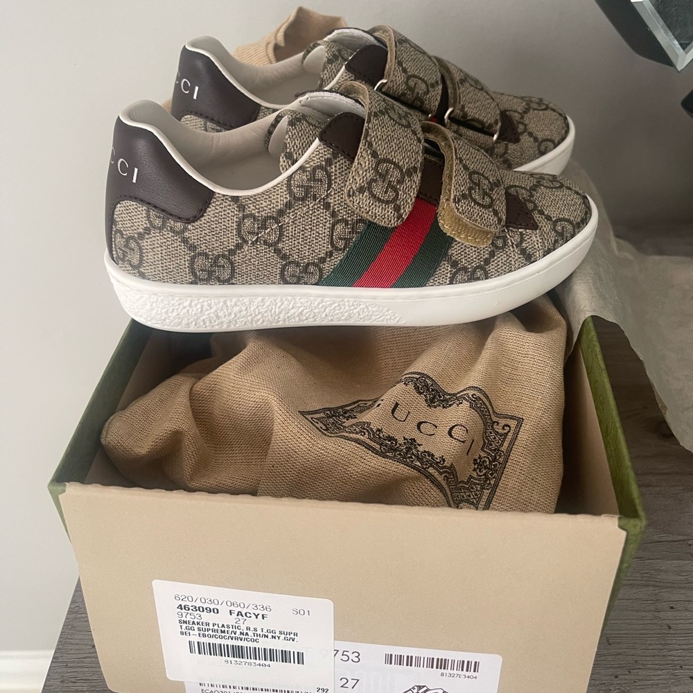 Gucci Brown and Green Sneakers with Velcro Straps